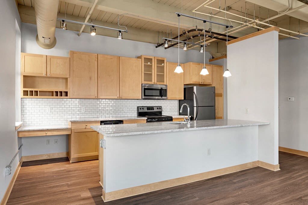 Open Kitchen with Eat-In Breakfast at Lowertown Lofts, St. Paul, Minnesota