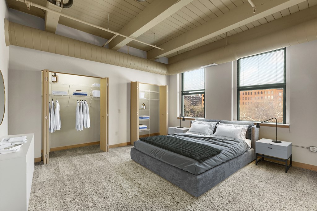 Comfortable bed at Lowertown Lofts, Minnesota, 55101