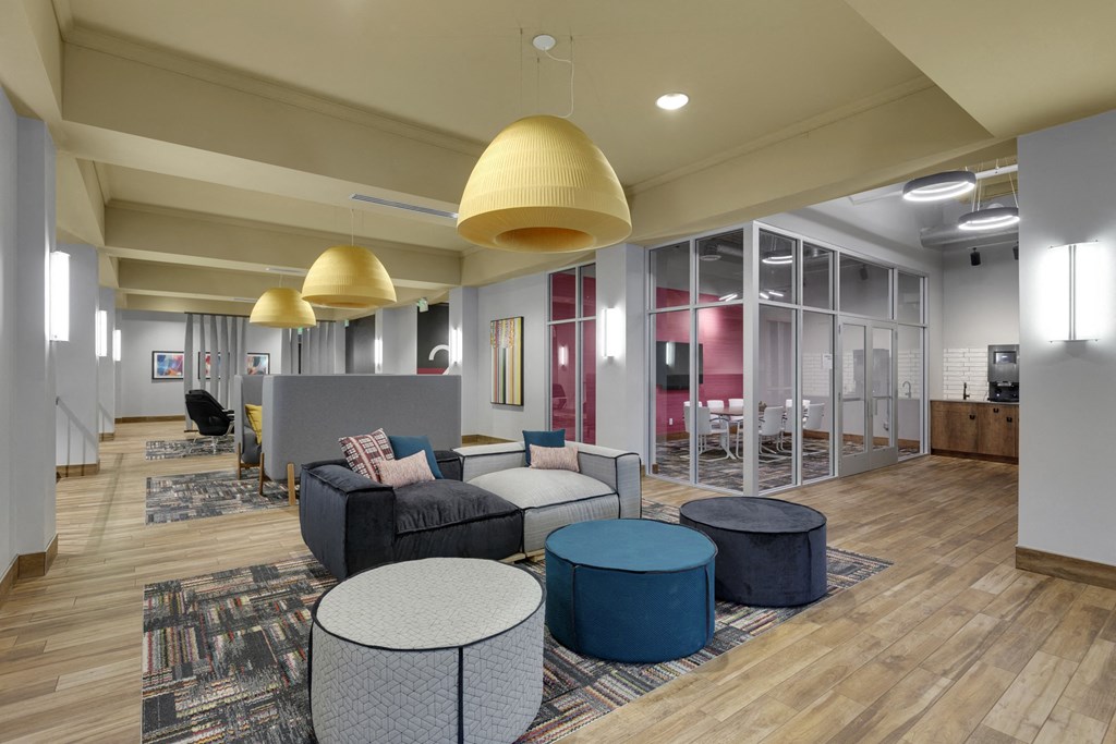Clubhouse interior at Lowertown Lofts, St. Paul