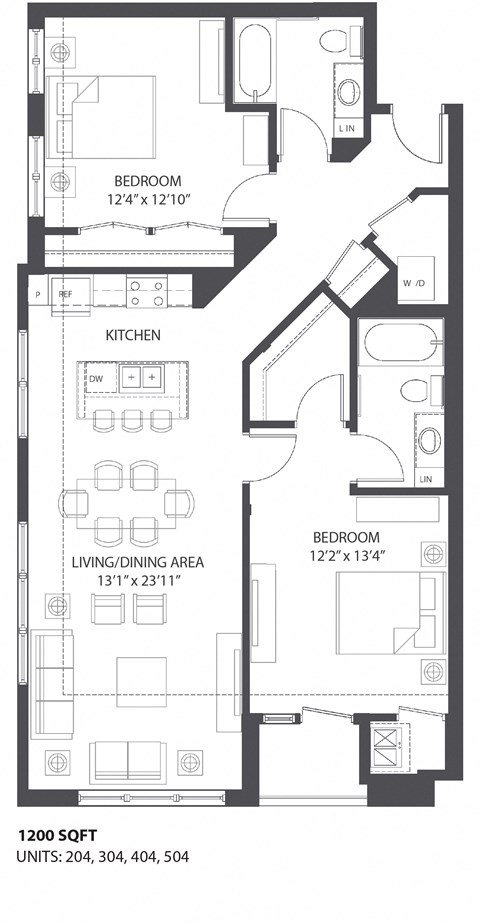 2 bed 2 bath floor plan at The Palmer, Minneapolis, 55401