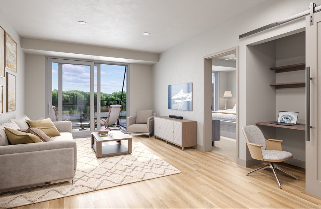 a living room with a couch and a coffee table at The Mera, Minnesota, 55426