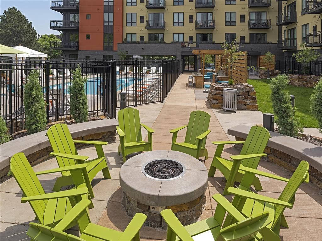 Be @ Axon Green Large Fire Pit and Building Exterior