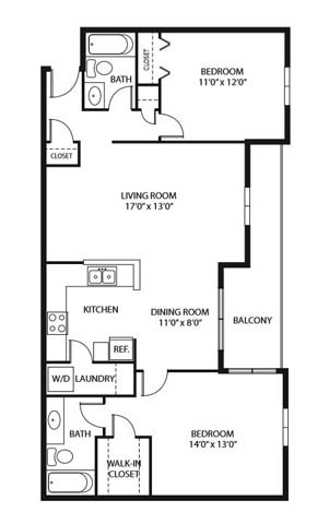2 Bedroom 2 Bath  1,064 Sq. Ft. |Meadows Floor Plan at Evans Meadows Apartments in Elk River, MN