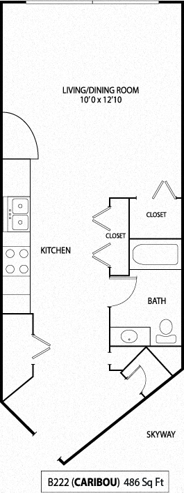 Studio 1 bath floor plan A  at Mears Park Place, St. Paul