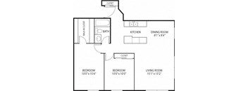 2 bed 1 bath floor plan at Mears Park Place, St. Paul