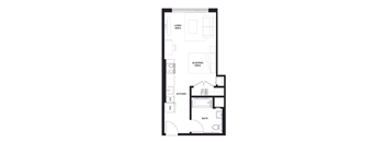a floor plan of a small apartment with a bedroom and a living room at Zelia on Seven, St Louis Park, MN, 55416
