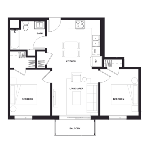a floor plan of a house with a black and white floor plan at Zelia on Seven, St Louis Park, Minnesota