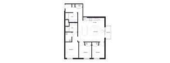 floor plan of the apartment with living room and bedrooms at Zelia on Seven, Minnesota, 55416