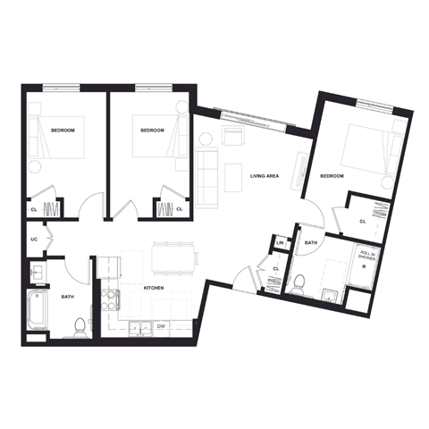a floor plan of a house with a black and white floor at Zelia on Seven, St Louis Park, Minnesota