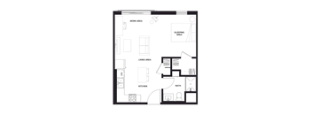 a floor plan of a unit with a bedroom and a living room at Zelia on Seven, St Louis Park, Minnesota