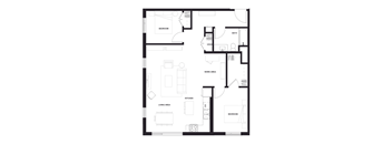 a floor plan of a house with a black and white floor plan  at Zelia on Seven, Minnesota, 55416