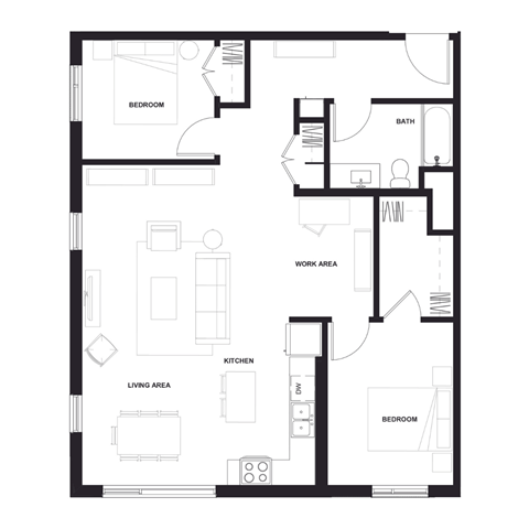 a floor plan of a house with a black and white floor plan  at Zelia on Seven, Minnesota, 55416