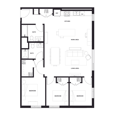 a floor plan of a house with a black and white floor plan at Zelia on Seven, St Louis Park