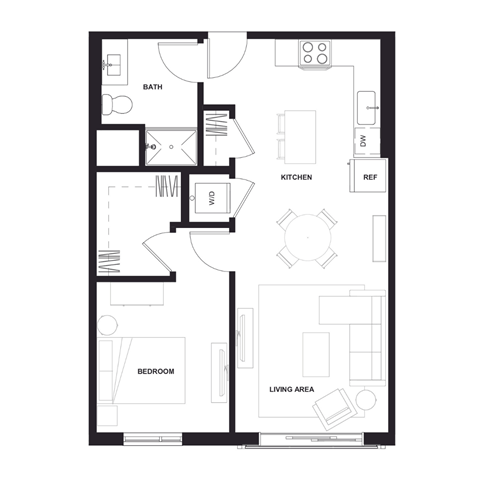 a floor plan of a unit with a bedroom and a living room at Zelia on Seven, St Louis Park, MN, 55416