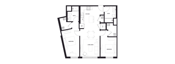 a floor plan of a residence with a large open floor plan  at Zelia on Seven, St Louis Park, Minnesota