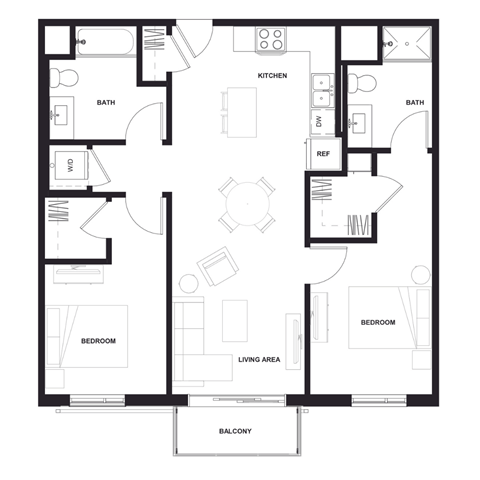 floor plan of the first floor of a modern house  at Zelia on Seven, St Louis Park, 55416