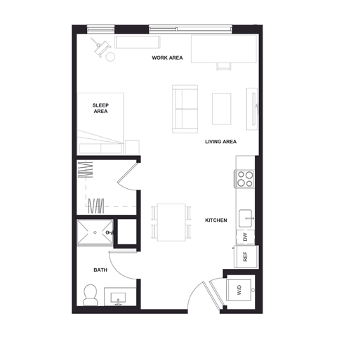 a floor plan of a unit with a bedroom and a living room at Zelia on Seven, St Louis Park