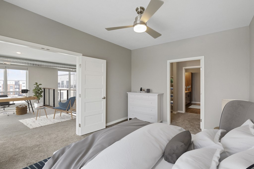 Upstairs Bedroom with French Doors into the Loft at Nuvelo at Parkside, Apple Valley, Minnesota