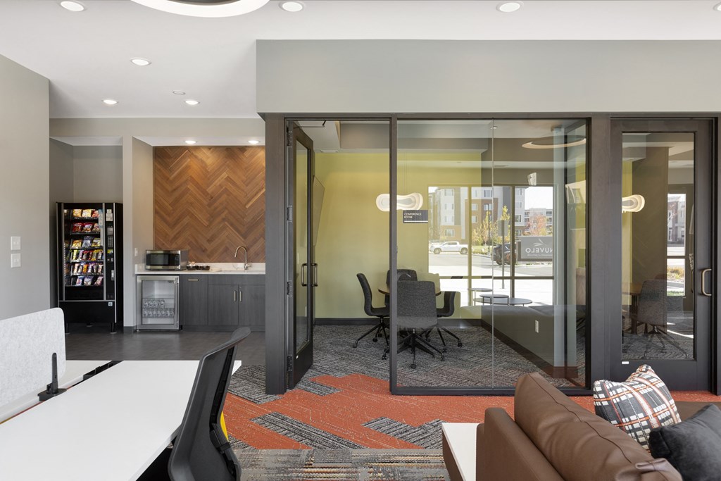 Community lounge and meeting spaces at Nuvelo at Parkside, Apple Valley