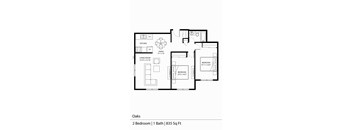 the floor plan of oaks 2 bedroom unit
