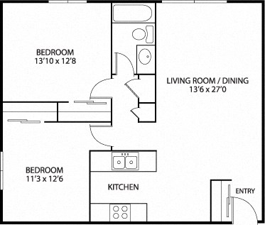 Pine Floor Plan at Silver Ridge, Maplewood, 55119. 2  Bed   1  Bath   915 Sq. Ft.