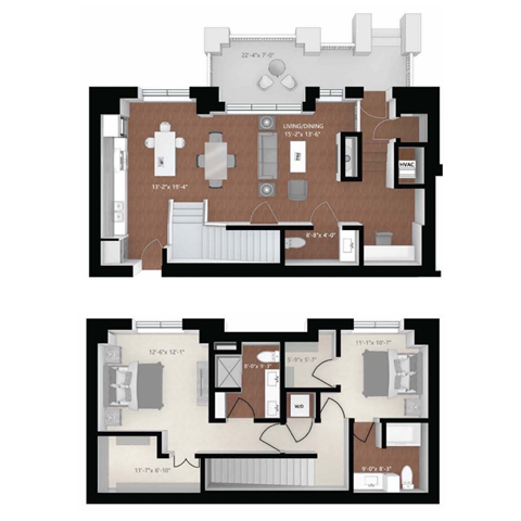 a floor plan of a house with bedrooms and a living room at Expo, Minneapolis Minnesota