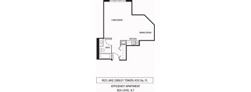 Red Lake Floor Plan Galtier Towers Apartments in Lowertown, St. Paul, MN Studio Apartment