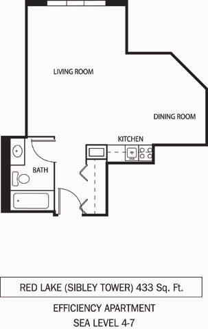 Red Lake Floor Plan Galtier Towers Apartments in Lowertown, St. Paul, MN Studio Apartment