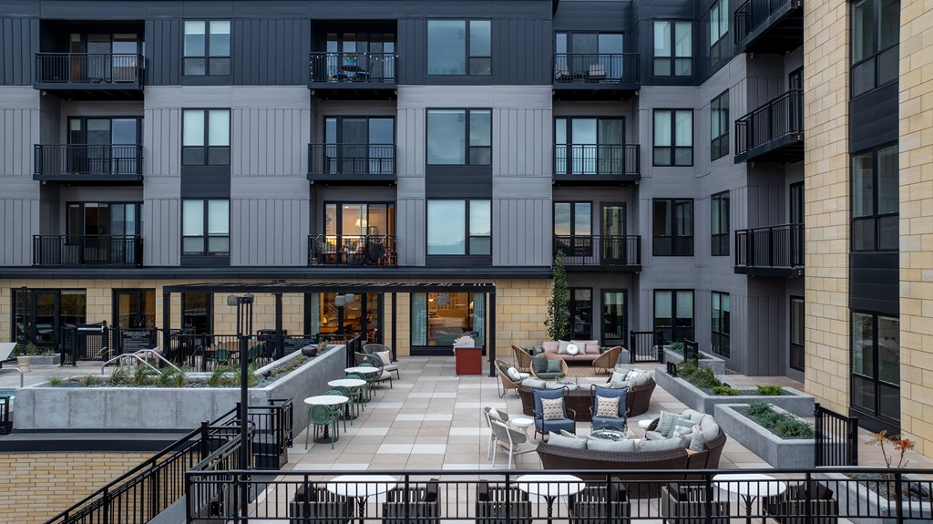 Lounge spaces on the pooldeck at Lilia in Lilydale, MN 55118