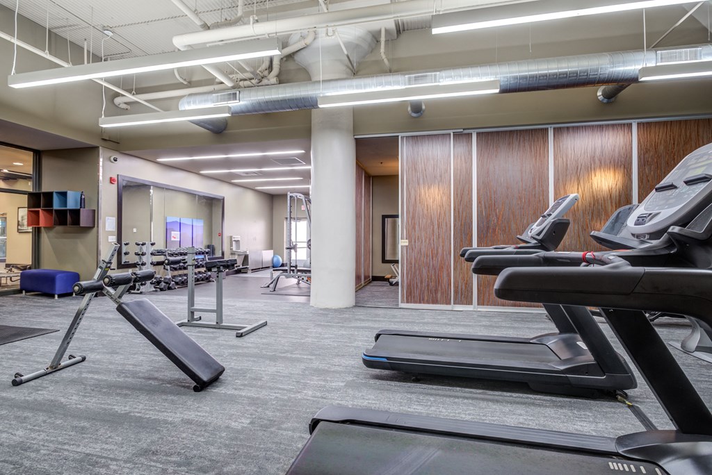 a gym with treadmills and other exercise equipment  at The Cosmopolitan, St Paul, Minnesota