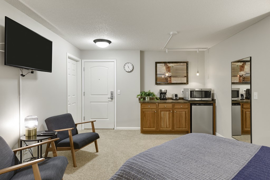 Bedroom With Kitchen Area at The Riverwood, Minnesota, 55118