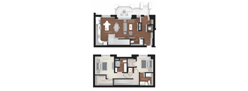 a floor plan of a house with a large bedroom and a living room at Expo, Minneapolis