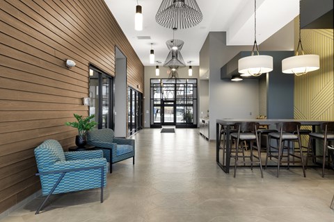 Modern Lobby and lounge area  at Villages on McKnight, St. Paul, MN, 55119