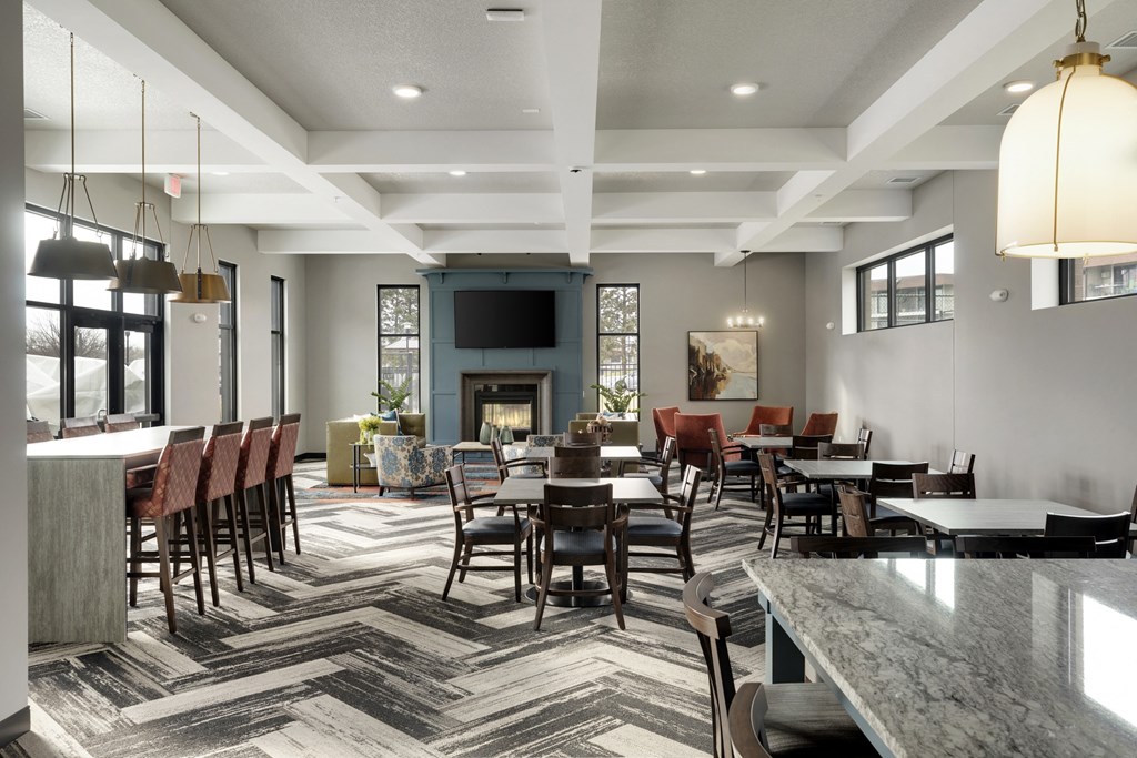 Indoor fireside lounge at Villages on McKnight, Minnesota, 55119