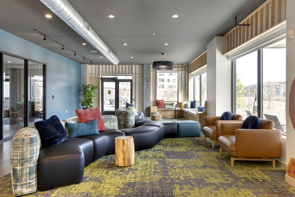 Lobby seating at Zelia on Seven, St Louis Park, 55416