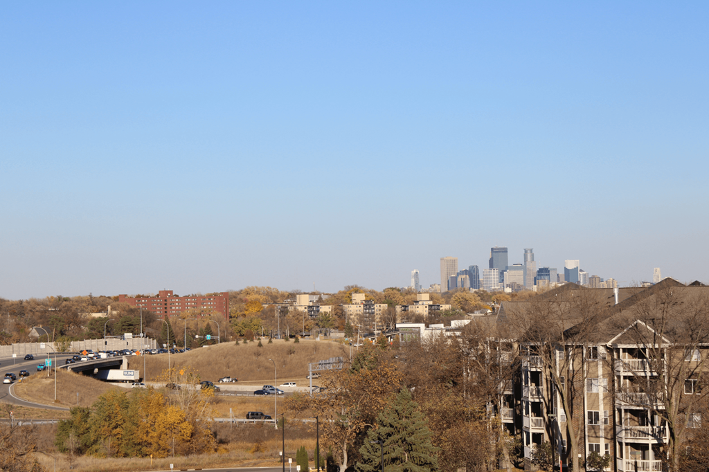 a view of the city from a hilltop at Zelia on Seven, St Louis Park, MN, 55416