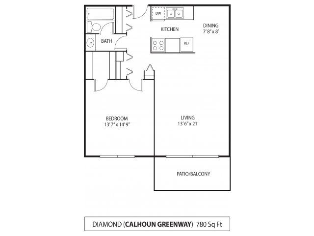 The Calhoun Greenway Diamond Floor Plan The Calhoun Greenway Apartments in Minneapolis, MN 1 Bedroom 1 Bath