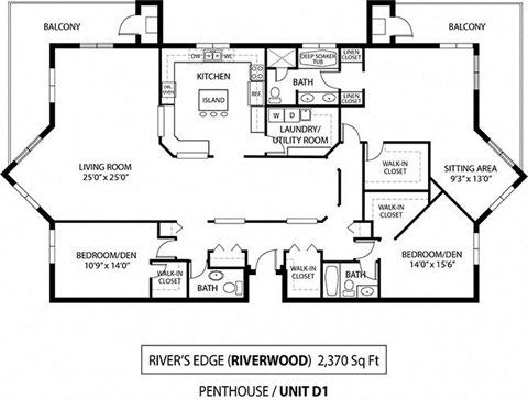 Penthouse river edge floor plan at The Riverwood, Lilydale, 55118