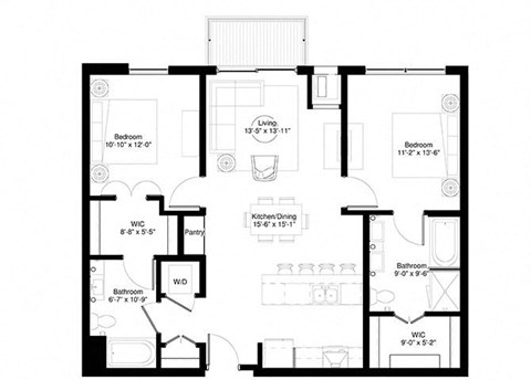 2 Bedroom American Elm Floor Plan at Central Park West, Minnesota, 55416