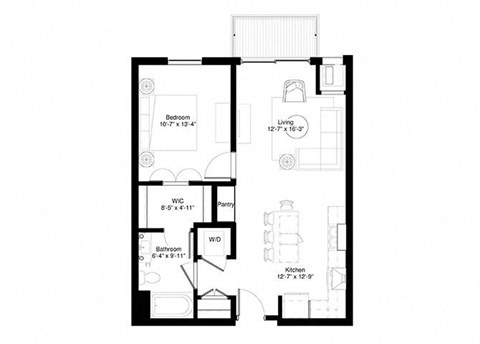 1 Bedroom Hickory Floor Planat Central Park West, St. Louis Park, Minnesota
