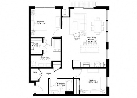 2 Bedroom Sassafras Floor Plan at Central Park West, St. Louis Park, Minnesota