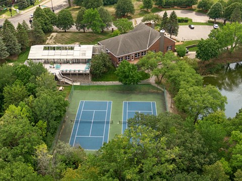 Aerial Building, Pool, and Tennis Courts  at Regency Woods, Minnetonka