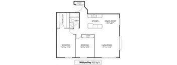2 bed 1 bath floor plan A  at Mears Park Place, St. Paul, MN, 55101