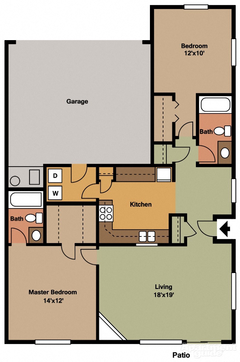 PROPHET Cottage 2 Bed, 2 Bath 1,066 Sq.Ft. Floor Plan at Shenandoah Properties in Lafayette, IN 47905