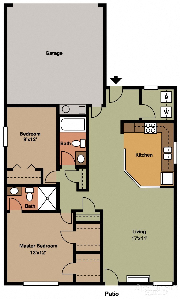 Pontiac Cottage 2 Bed, 2 Bath 1,024 Sq.Ft. Floor Plan at Shenandoah Properties in Lafayette, IN 47905