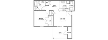 Cedar 1 bedroom 1 bathroom 720 Sq.Ft. floor plan at Hawthorne Properties, Lafayette, IN 47905
