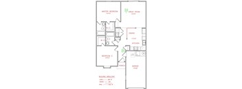 Mulberry 2 bedroom 1 bathroom 998 Sq.Ft. floor plan  at Hawthorne Properties, Lafayette, IN, 47905