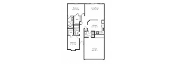 Sycamore Duplex 2 bedroom 2 bathroom 1,150 Sq.Ft. A floor plan at Hawthorne Properties, Lafayette, IN 47905