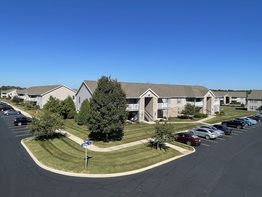 an aerial view of several houses in a parking lot at Hawthorne Properties in Lafayette, IN 47905