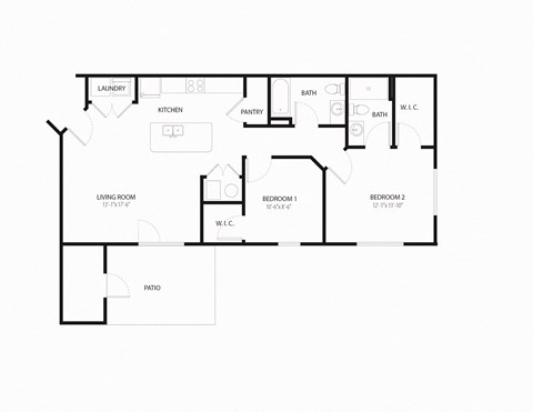 2 Bedroom 2 Bathroom Floor Plan 1038 Sq.Ft. at Murdock Gardens, Lafayette, IN 47904